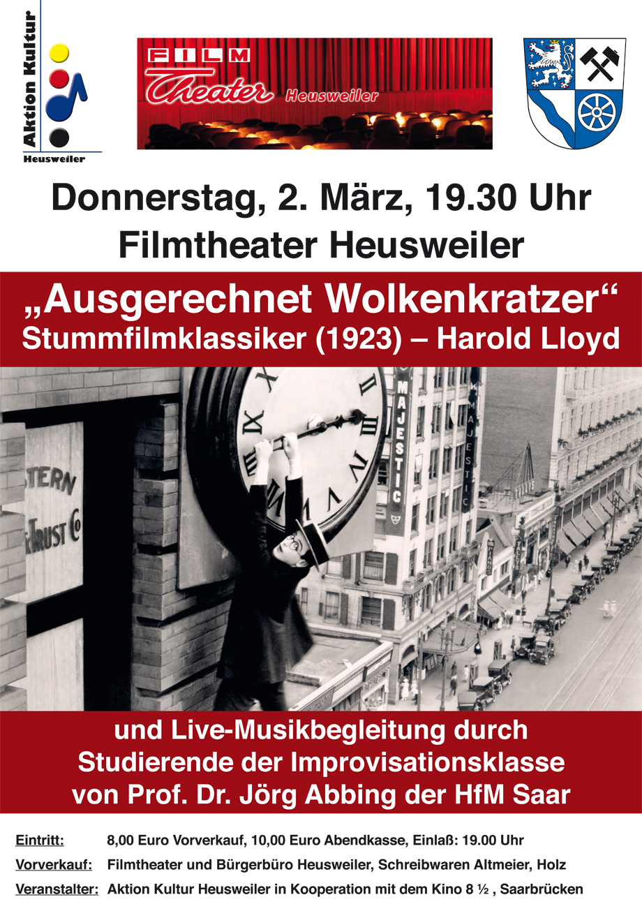 Stummfilmkomödie „Ausgerechnet Wolkenkratzer“ (1923) von Harold Lloyd mit Live-Musikbegleitung