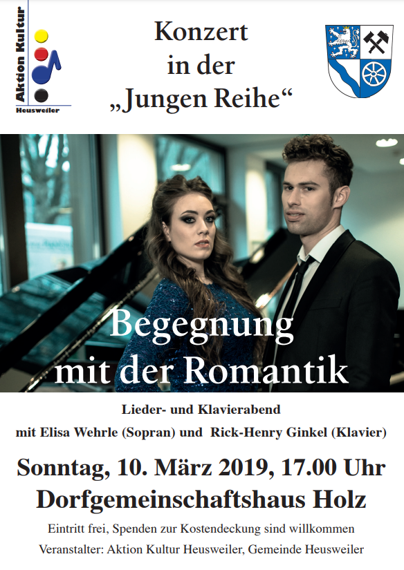Begegnung mit der Romantik I mit Elisa Wehrle (Sopran) und Rick-Henry Ginkel (Klavier)